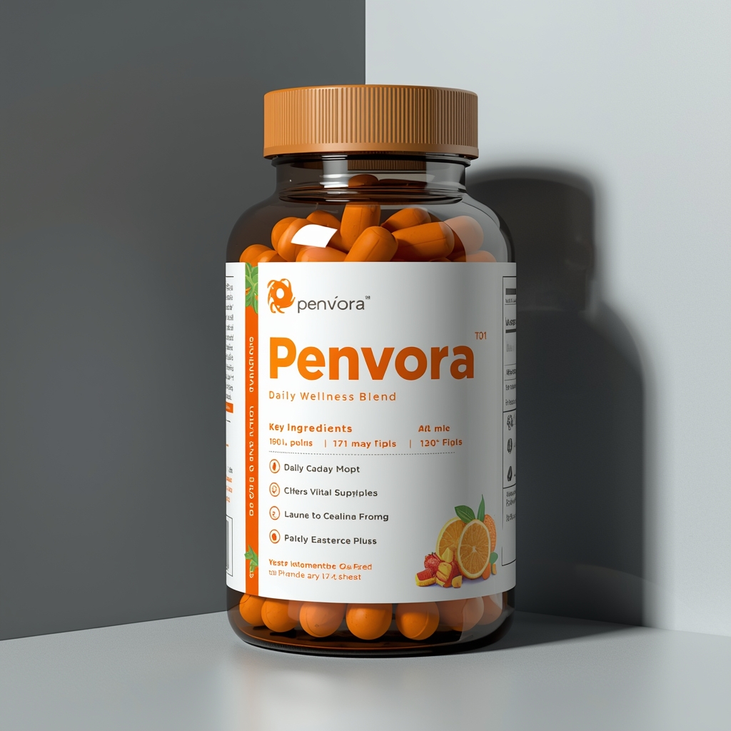 Penvora dietary supplement bottle with daily wellness blend